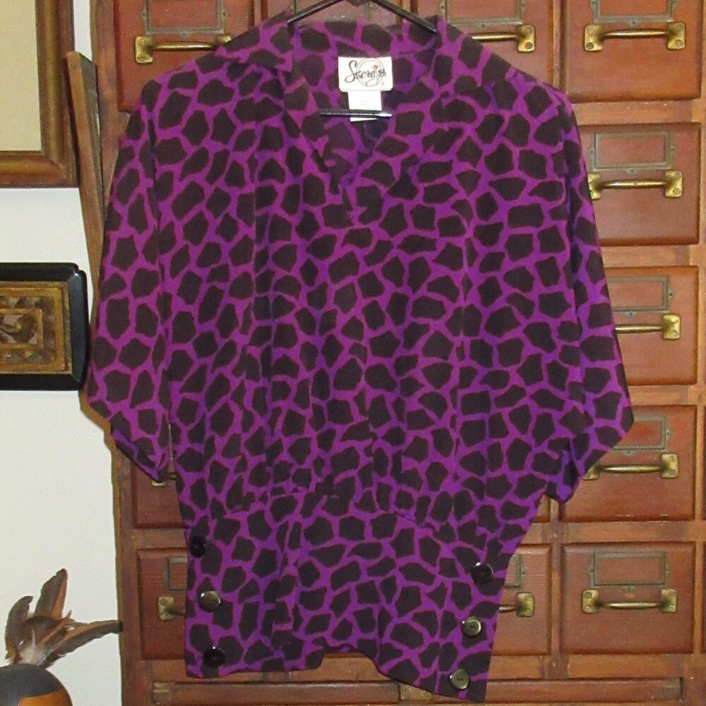 Purple Black Short Sleeve Acetate Top Blouse  8